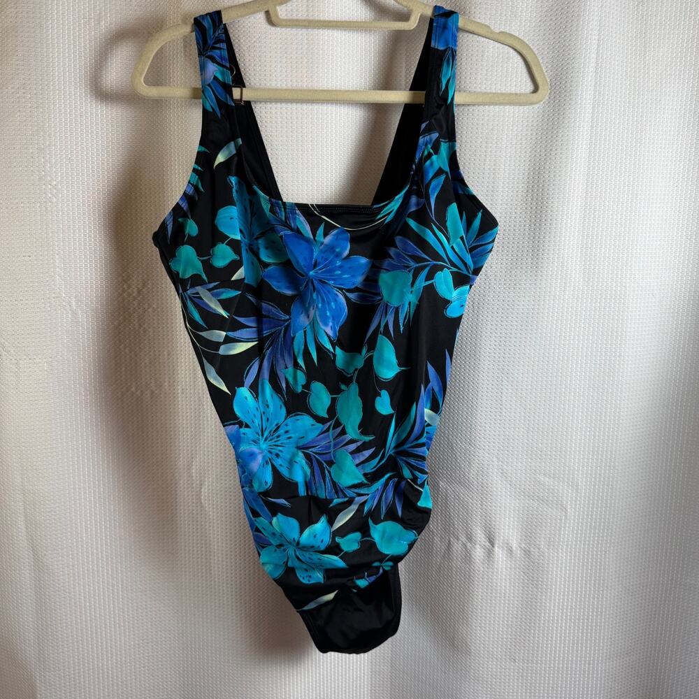 Great Lengths Swim Womens Sz 12 Swimsuit One Piece Blue Floral Padded EUC
